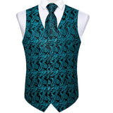 Men's 4 Pcs Luxury Teal Blue Tie Vest Set - Teal Blue - 4pc Tie Set - MJ-0107 - 3XL - Silk - image 5