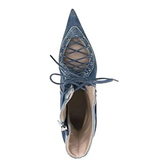 Women's Stylish Lace Up Stiletto Boots - Blue - Denim Long Boots - 45 B - PU Leather - image 17