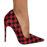 Women's Red Black Checkered Stilettos - Black/Red - 1 / 12cm Heel - 46 B - PU Leather - image 5