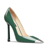 Women's Genuine Leather Metal Toe Heels - Green - 8cm Stiletto - 42 B - Genuine Patent Leather - image 9