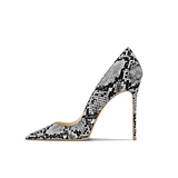 Women's Snake Skin Pattern High Stilettos - Black/White 1 - 12cm Heel / Stiletto Shoes - 46 B - PU Leather - image 8