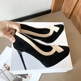 Women's Suede Bow Tie Platorm Heels - Black - 12cm Heel - 42 B - PU Suede Leather - image 14