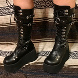 Women's Goth Lace Up Platform Wedges - Black - 1 / Boots - 10.5 B - PU Leather - image 25
