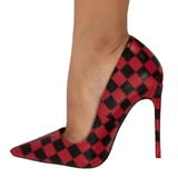 Women's Red Black Checkered Stilettos - Black/Red - 1 / 12cm Heel - 46 B - PU Leather - image 11