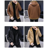Men's Hooded Winter Faux Leather Jacket - Khaki - Jacket - 8XL - PU Leather - image 19