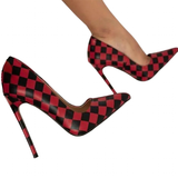 Women's Red Black Checkered Stilettos - Black/Red - 1 / 12cm Heel - 46 B - PU Leather - image 2