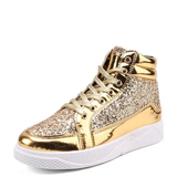 Men's Women's Bling Lace Up Sneakers - Gold - Bling Sneakers - 9.5 B - PU Leather - image 2