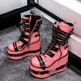 Women's Pink Platform Belt Buckle Boots - Pink - Platform Boots - 47 B - PU Leather - image 10