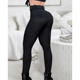 Women's High Waist Skinny Pants with Belt - Black - Skinny Pants - XL - Polyester - image 2