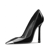 Women's Genuine Leather Metal Toe Heels - Black -  8cm Stiletto - 42 B - Genuine Patent Leather - image 16