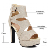 Women's Glitter Gladiator Platform Sandals - Silver - Gladiator Sandals - 3 B - PU Leather - image 28