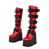 Women's Pink Studded Belt Platform Boots - Red - Platform Wedges - 46 B - PU Leather - image 10