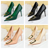 Women's Metal Buckle Pointed Toe Pumps - Green - Formal Shoes - 40 B - PU Leather - image 2
