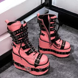 Women's Pink Platform Belt Buckle Boots - Pink - Platform Boots - 47 B - PU Leather - image 8
