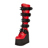 Women's Pink Studded Belt Platform Boots - Dark Pink - Platform Wedges - 46 B - PU Leather - image 11