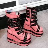 Women's Pink Platform Belt Buckle Boots - Pink - Platform Boots - 47 B - PU Leather - image 7