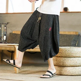 Men's Long Japanese Kimono Wide Shorts - Black - 1 / Japanese Long Shorts - 5XL     92 to 99kg - Linen - image 18