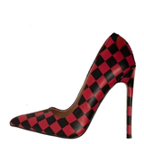 Women's Red Black Checkered Stilettos - Black/Red - 1 / 12cm Heel - 46 B - PU Leather - image 1