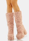 Women's Knee-High Fuzzy Platform Boots - Beige - Fuzzy Boots - 42 B - Faux Fur/PU Leather - image 25
