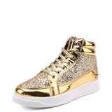 Men's Women's Bling Lace Up Sneakers - Gold - Bling Sneakers - 9.5 B - PU Leather - image 1