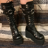 Women's Goth Lace Up Platform Wedges - Black - 1 / Boots - 10.5 B - PU Leather - image 27