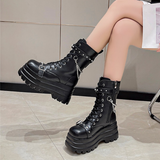 Women's Gothic Square Toe Platform Boots - Black - Boots - 42 B - PU Leather - image 6