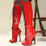 Women's Shiny Burlesque High Heel Boots - Pink - High Boots - 15 B - Patent PU Leather - image 15