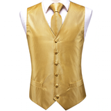 Men's 4 Pcs Formal Gold Vest Tie Set - Gold - 4Pcs Set -MJ-0023 - XXXL - Silk - image 5