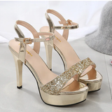 Women's Metallic Party Platform Sandals - Gold - Party Platforms - 40 B - PU Leather - image 4