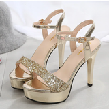 Women's Metallic Party Platform Sandals - Gold - Party Platforms - 40 B - PU Leather - image 16