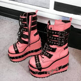Women's Pink Platform Belt Buckle Boots - Pink - Platform Boots - 47 B - PU Leather - image 5