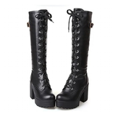 Women's High Luxury Gothic Platform Boots - Black - 1 / Lace Up - 10 B - PU Leather - image 39