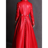 Women's Long Faux Leather Swing Coat - Black - 7XL - PU leather - image 19