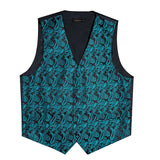 Men's 4 Pcs Luxury Teal Blue Tie Vest Set - Teal Blue - 4pc Tie Set - MJ-0107 - 3XL - Silk - image 11