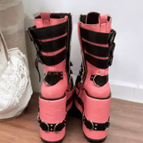 Women's Pink Platform Belt Buckle Boots - Pink - Platform Boots - 47 B - PU Leather - image 9