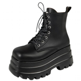 Women's Gothic Punk Retro Biker Boots - Black - 3 / Platform Boots - 10 B - PU Leather - image 38