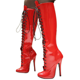 Women's Retro Burlesque Stiletto Boots - Red - High Boots - 46 B - PU Leather - image 6