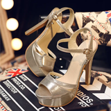 Women's Stylish High Party Stiletto Sandals - Gold - Party Stilettos - 48 B - PU Leather - image 17