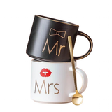 Mr and Mrs Coffee Mugs Bridal Gift-Set - White/Black - Mr and Mrs 2 Cup Set - 400ml - Ceramic - image 1