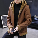 Men's Hooded Winter Faux Leather Jacket - Khaki - Jacket - 8XL - PU Leather - image 6