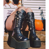 Women's Goth Lace Up Platform Wedges - Black - 1 / Boots - 10.5 B - PU Leather - image 29