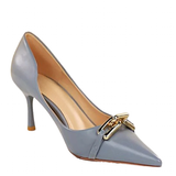 Women's Pointed Toe Metal Buckle Pumps - Blue - 7cm Heels - 43 B - PU Leather - image 11