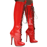 Women's Retro Burlesque Stiletto Boots - Red - High Boots - 46 B - PU Leather - image 4