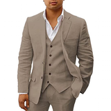 Men's 3 Pcs Linen Summer Wedding Suits - Champagne - Wedding Suit - 5XL - Linen - image 9