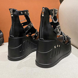 Women's Chain Buckle Platform Sandals - Black - 1 /  Chain / Matte / Sandals - 43 B - PU Leather - image 9