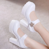 Women's Flower Buckle Mary Janes Heels - Black - 1 / 13cm Heel - 43 B - PU Leather - image 8