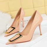 Women's Metal Buckle Pointed Toe Pumps - Green - Formal Shoes - 40 B - PU Leather - image 3
