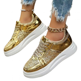Women's Gold Sequins Platform Sneakers - Light Gold - Sneakers - 43 B - PU - image 3