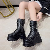 Women's Gothic Square Toe Platform Boots - Black - Boots - 42 B - PU Leather - image 16