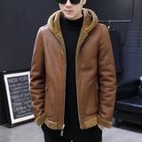 Men's Hooded Winter Faux Leather Jacket - Khaki - Jacket - 8XL - PU Leather - image 4